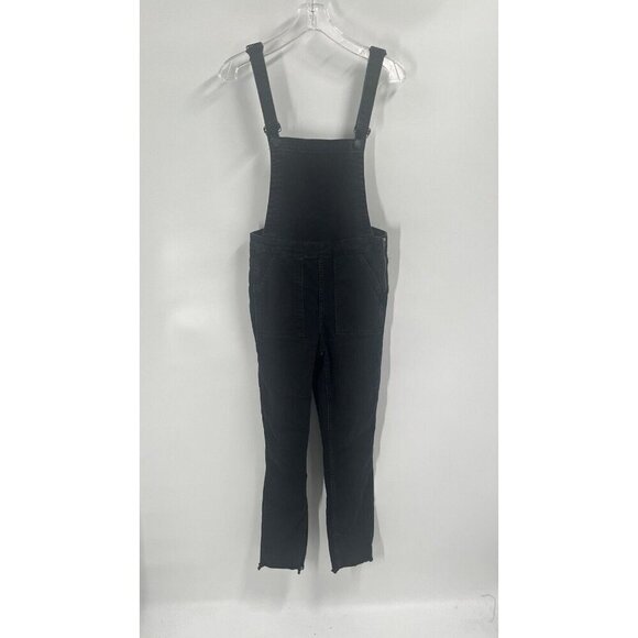 Madewell Black Denim Skinny Overalls Lunar Wash Sz Small J7955 Side Zip - Picture 2 of 8